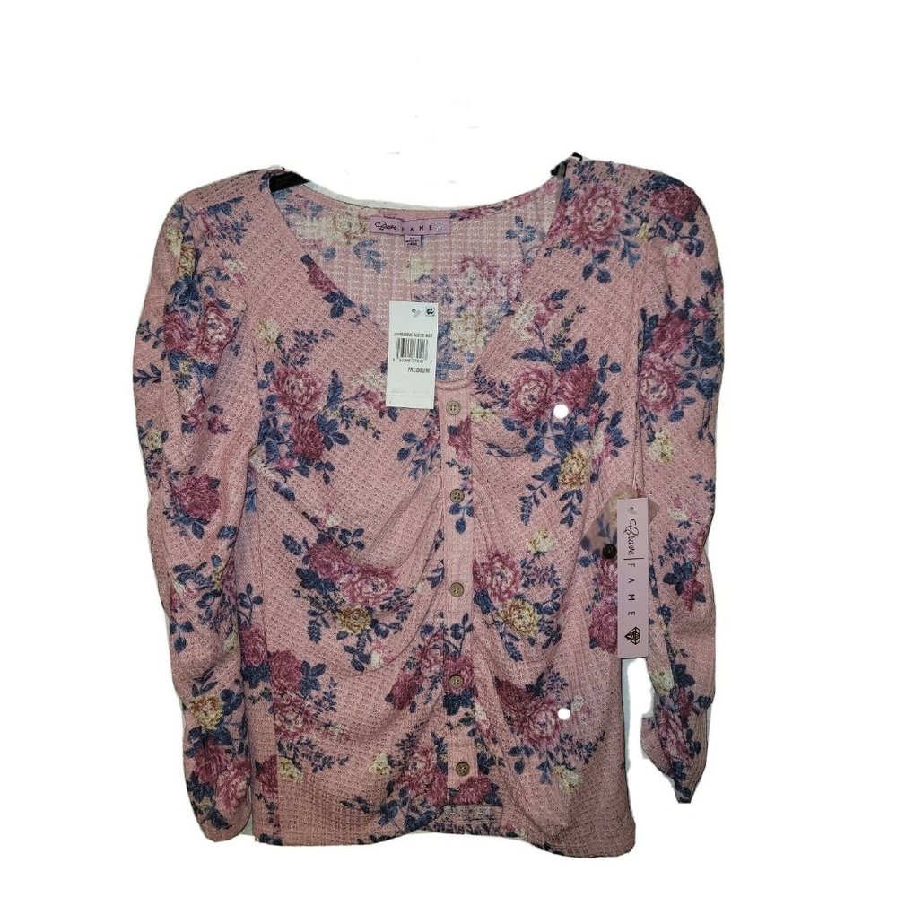 Juniors' Ruched Floral Top From Crave Fame Faux